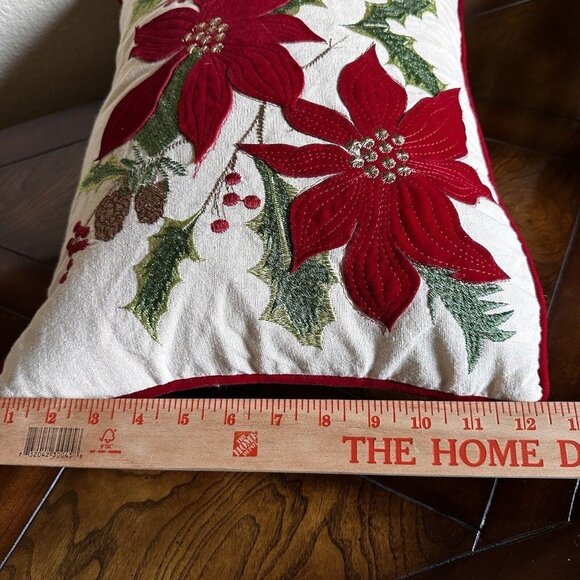 Secret Celebrity Throw Pillow‎ Decor Poinsettia Christmas Down Filled 16" x 12" - Picture 12 of 12